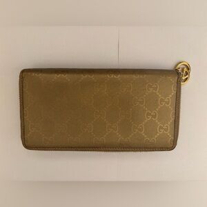 Gucci Gold Metallic Monogram Coated Canvas Women's Zippy Wallet